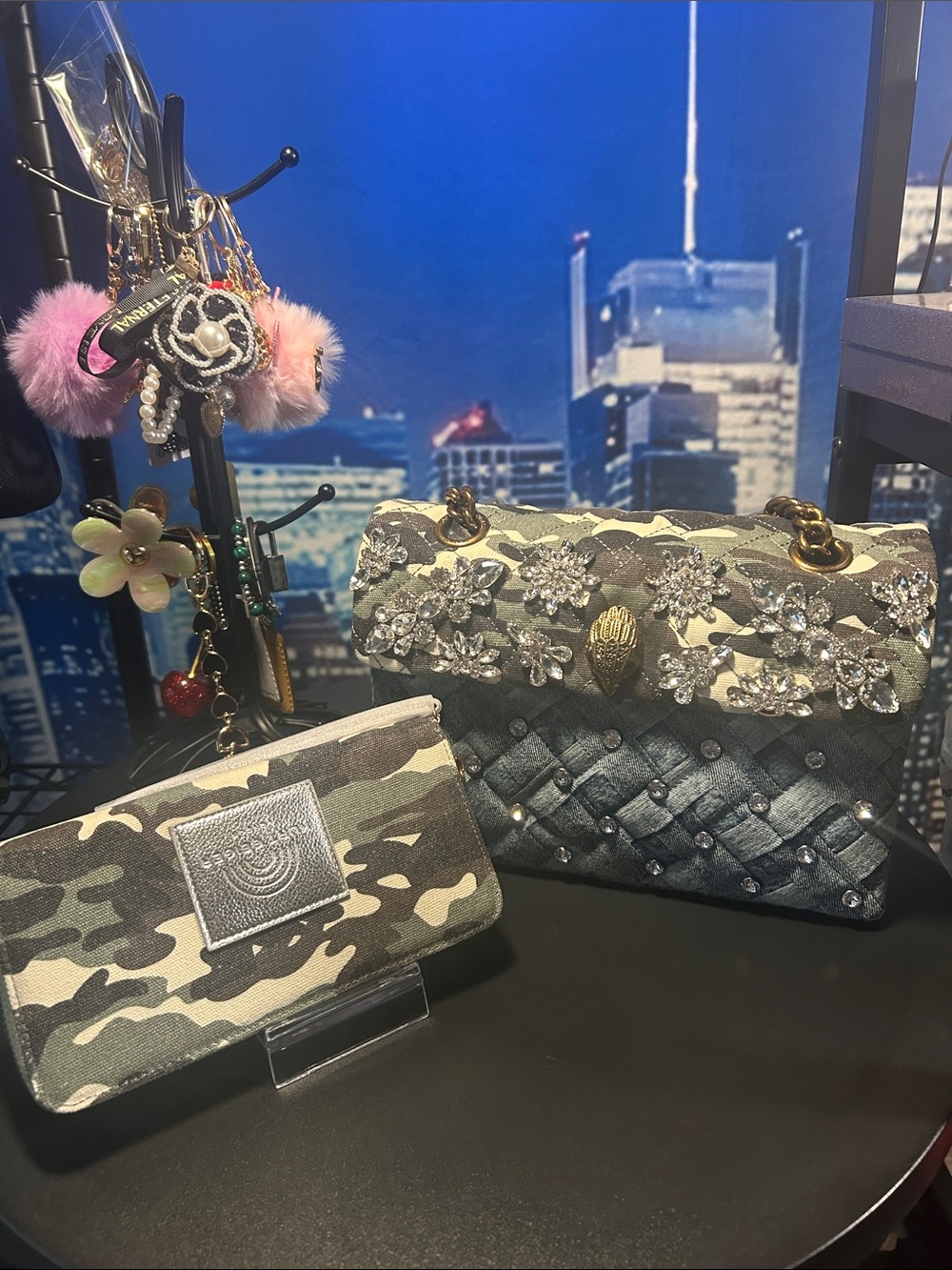 Kurt Geiger Kensington Denim-Blue Quilted Crystal-Embellished Shoulder Bag match